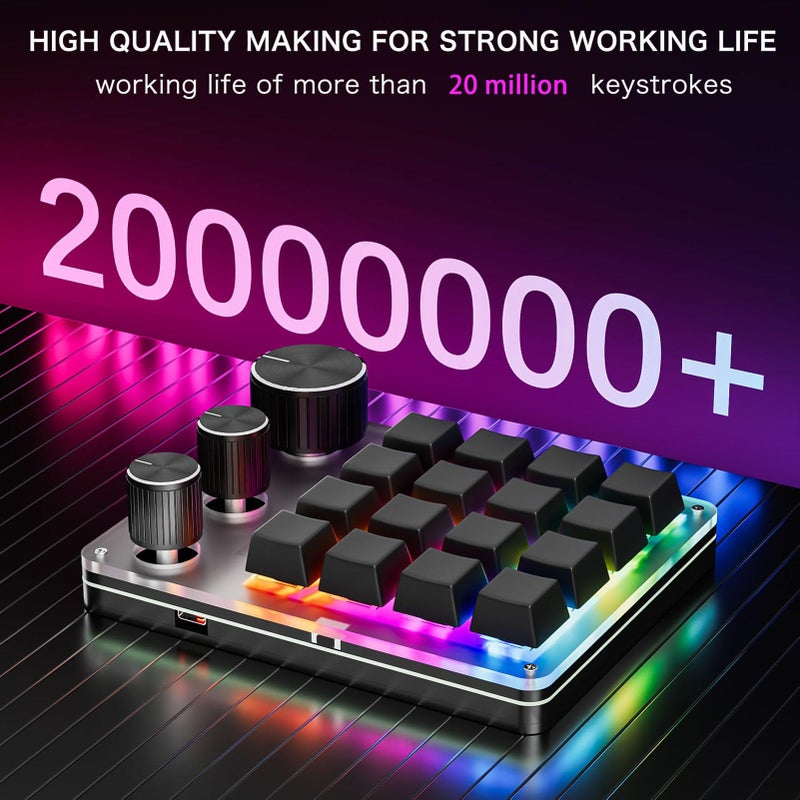 Programmable Macro Keypad 16 Key One Handed Mechanical Keyboard Black - Image 5