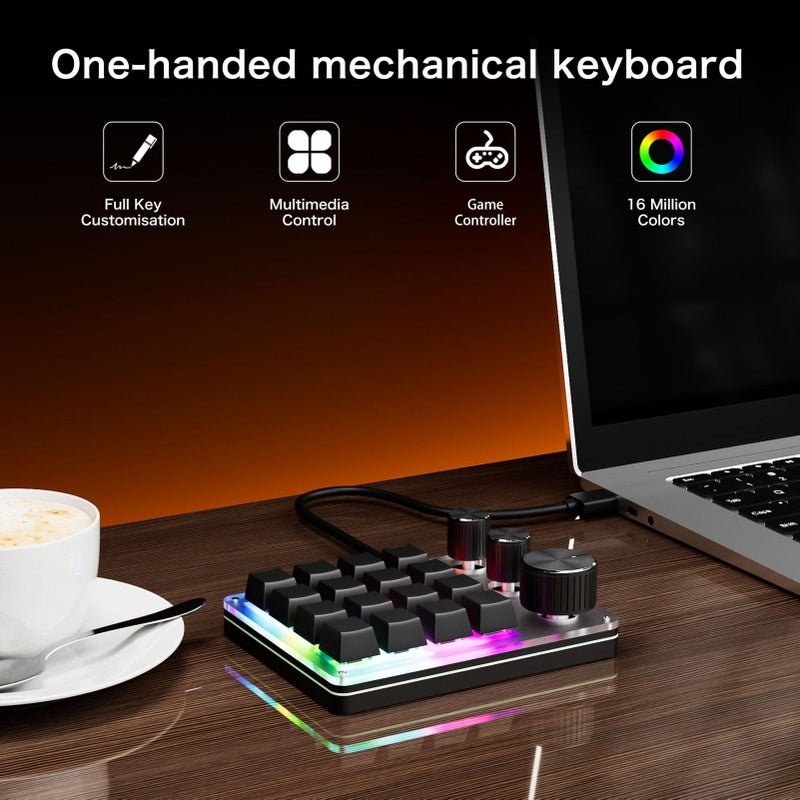 Programmable Macro Keypad 16 Key One Handed Mechanical Keyboard Black - Image 4