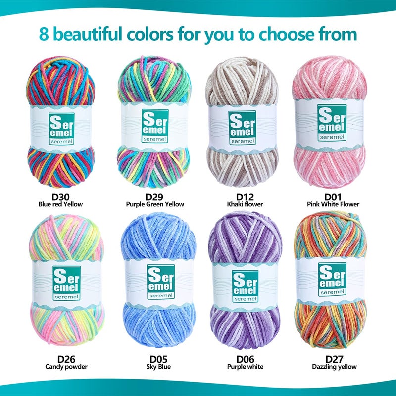 seremel 2 Pcs ï¼ˆ2 * 48g/2 * 142yardsï¼‰Crochet/Knitting Rainbow Yarn,Multicolor Variegated 100% Acrylic Yarn,Crochet Yarn for Beginners,Soft Yarn for Crocheting Blanket (Pink White Flower) - Image 3