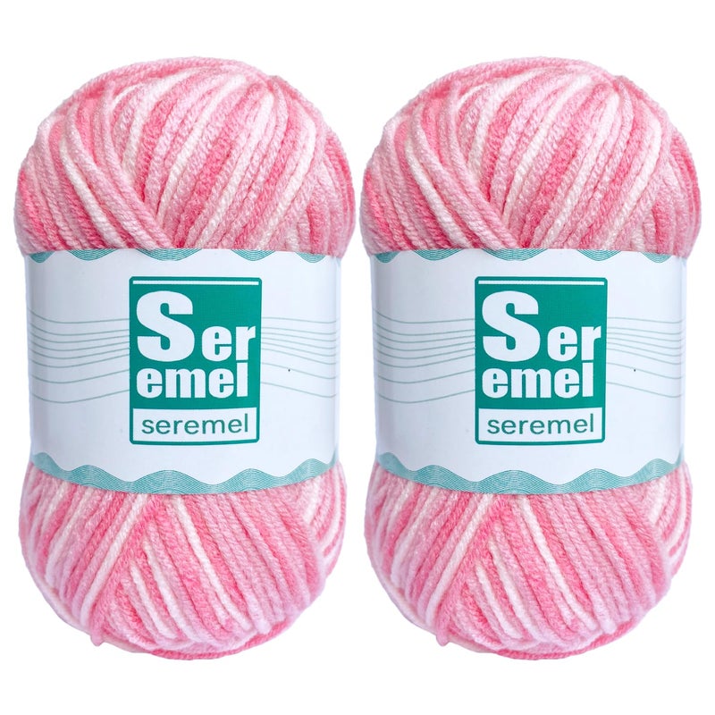 seremel 2 Pcs ï¼ˆ2 * 48g/2 * 142yardsï¼‰Crochet/Knitting Rainbow Yarn,Multicolor Variegated 100% Acrylic Yarn,Crochet Yarn for Beginners,Soft Yarn for Crocheting Blanket (Pink White Flower) - Image 1