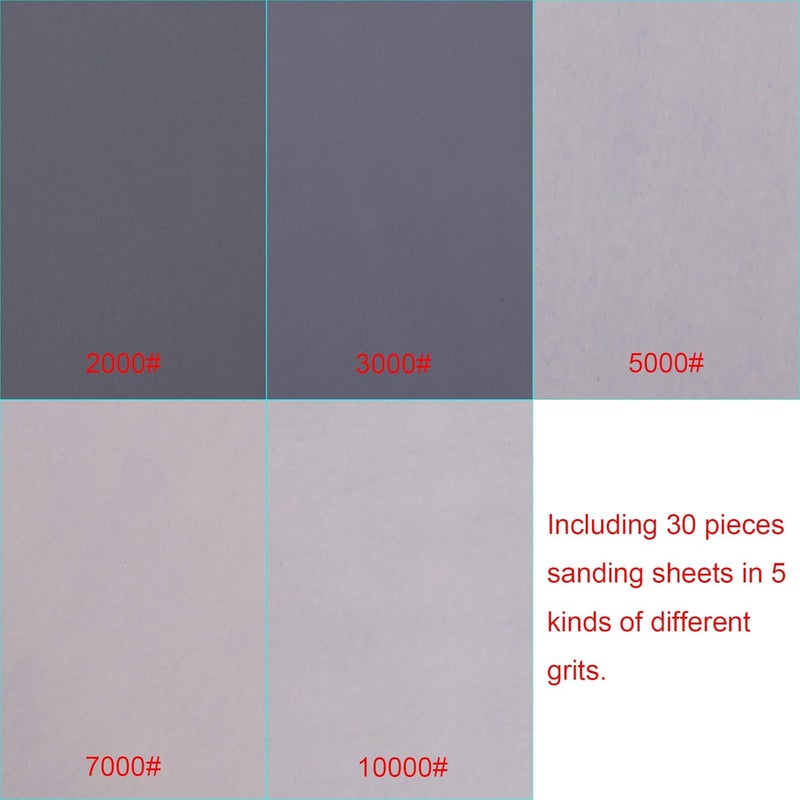 AUSTOR 30 Pieces Wet and Dry Sandpaper Fine Grit 2000 3000 5000 7000 10000 High Grit Sanding Paper Sheets Assortment 9 x 3.6 Inches Abrasive Paper for Automotive Sanding Wood Furniture Finishing - Image 5