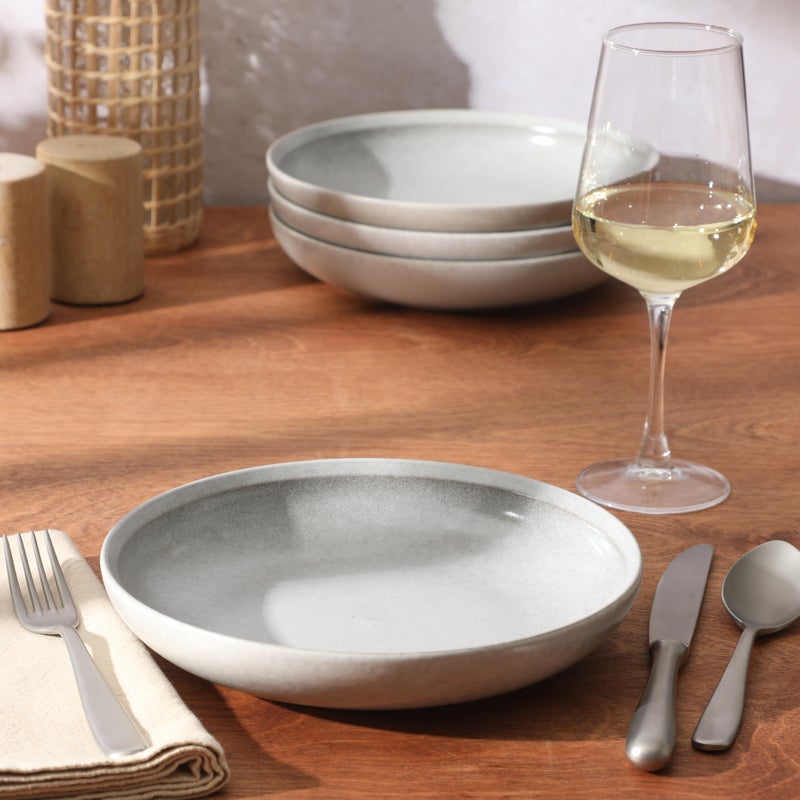 Gibson Elite Beckett 4-Piece Ash White Dinner Bowl Set â€“ Reactive Glaze Stoneware â€“ Shallow Pasta Bowls â€“ Round Wide-Rim Design â€“ Microwave & Dishwasher Safe - Image 4