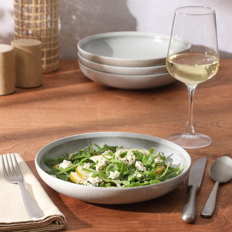 Gibson Elite Beckett 4-Piece Ash White Dinner Bowl Set â€“ Reactive Glaze Stoneware â€“ Shallow Pasta Bowls â€“ Round Wide-Rim Design â€“ Microwave & Dishwasher Safe - Image 2