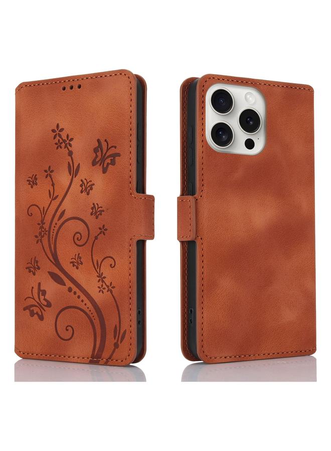 Zaboon Case For iPhone 12 / 12 Pro Dreamy Butterfly Love Flower Embossed Leather Phone Case - Image 1