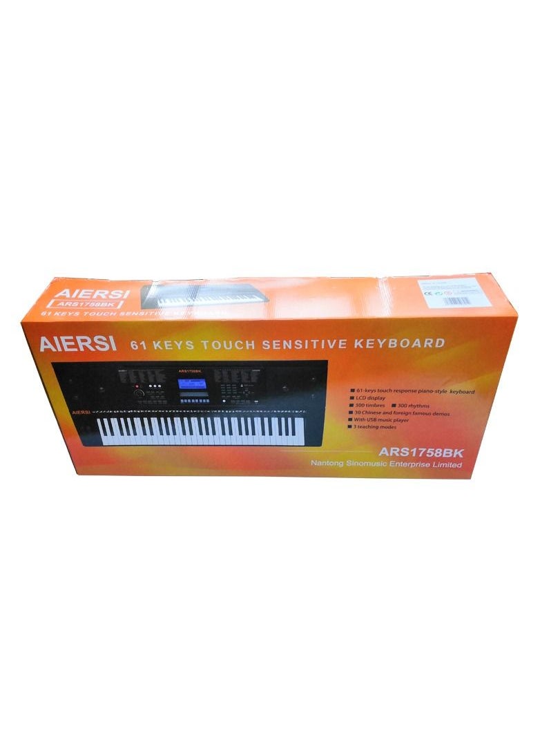 Aiersi 61 Keys Touch Response Electronic Organ ARS1758BK  - Image 1