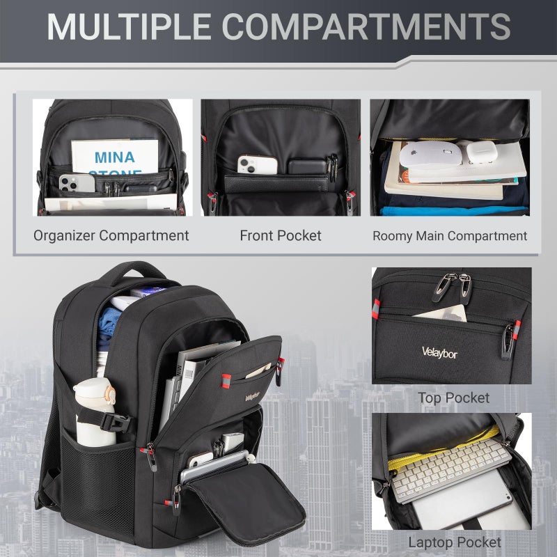 Velaybor 40L Expandable Laptop Backpack, Anti-thief Travel Backpack, Airline Approved Business Waterproof Carry on Luggage, Fits 15.6" Laptop for Men Women - Image 2