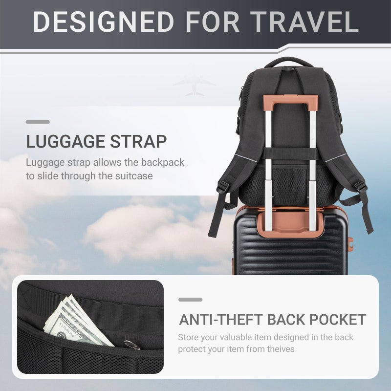 Velaybor 40L Expandable Laptop Backpack, Anti-thief Travel Backpack, Airline Approved Business Waterproof Carry on Luggage, Fits 15.6" Laptop for Men Women - Image 4