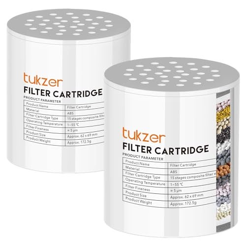 Tukzer Replacement Cartridge for 15-Stage Shower Head Filter Softener for Hard Water| High-Output Filter for Bathroom, Removes Chemicals, Chlorine| Revitalize, Improves Skin, Reduce Hair Fall (Pack 2) - Image 1