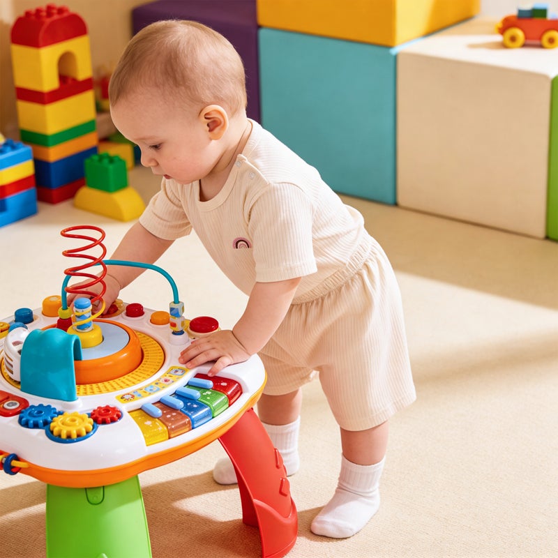 بابيز_بيسك بيبيز بيسك طقم تيشيرت بأكمام قصيرة من القطن المضلع مع شورت سادة, حزمة من ٣ - Image 2