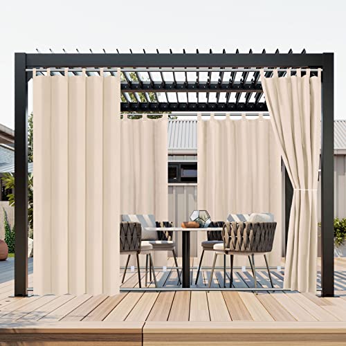 OutdoorLines Waterproof Outdoor Curtains for Patio - Windproof Tab Top Gazebo Curtain Panels - Privacy Sun Blocking Outside Curtain Set for Porch, Pergola and Cabana 54 x 84 inch, Beige, 2 Panels - Image 2
