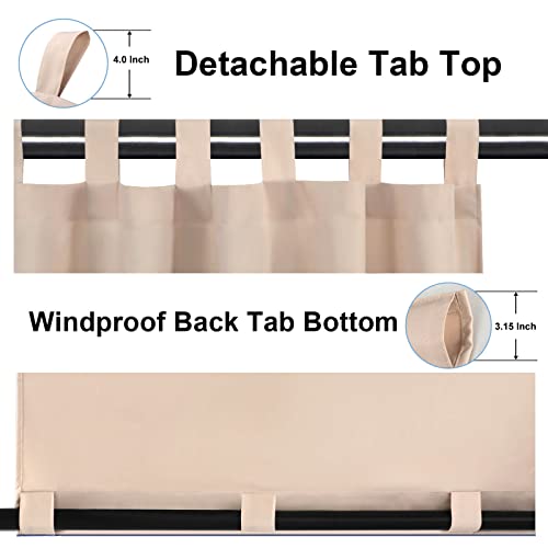 OutdoorLines Waterproof Outdoor Curtains for Patio - Windproof Tab Top Gazebo Curtain Panels - Privacy Sun Blocking Outside Curtain Set for Porch, Pergola and Cabana 54 x 84 inch, Beige, 2 Panels - Image 4
