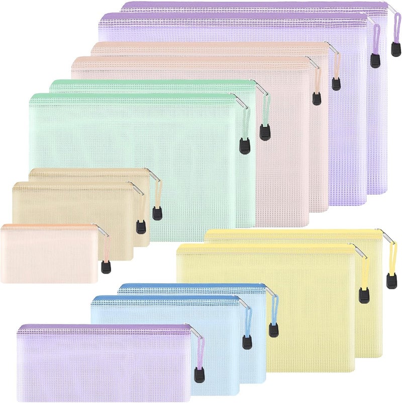 EOOUT 14pcs Mesh Zipper Pouch, 8 Sizes Waterproof Zipper Bags, 7 Colors Waterproof Plastic Document Pouch, Multipurpose for Travel Storage, Office Appliances, Home Organize - Image 1
