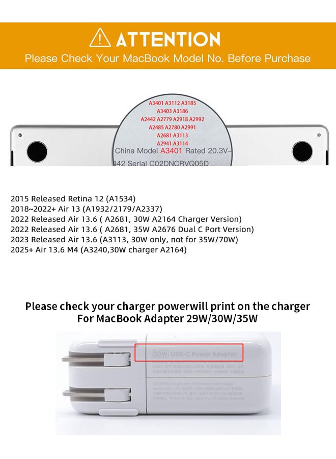 SJet Soft Silicone Charger Case Cover for 2022~2025+ MacBook Air 13.6 Inch (Model: M4 A3240/A2681), 2018+ Air 13.3 Inch (Model: A1932/A2337/A2179) and Pro 12 Inch A1534, for 29W/30W/35W Charger (Black) - Image 2