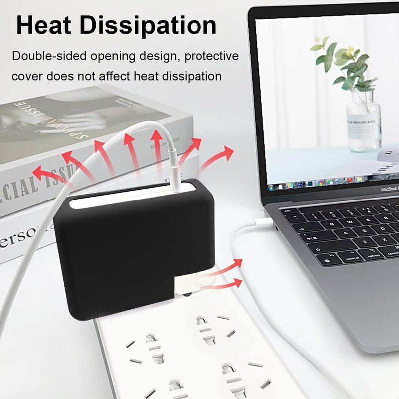 SJet Soft Silicone Charger Case Cover for 2022~2025+ MacBook Air 13.6 Inch (Model: M4 A3240/A2681), 2018+ Air 13.3 Inch (Model: A1932/A2337/A2179) and Pro 12 Inch A1534, for 29W/30W/35W Charger (Black) - Image 4