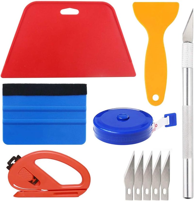 buysigo Wallpaper Smoothing Tool Kit Include red Squeegee,Medium-Hardness Squeegee, blue Tape Measure,snitty Vinyl Cutter and Craft Knife with 5 Replacement Blades for Adhesive Contact Paper Application Win - Image 1