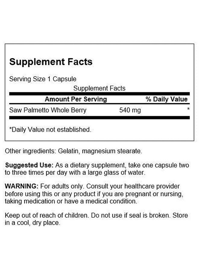 SWANSON Saw Palmetto Herbal Supplement Promoting Male Prostate Health Support Natural Hair Supplement & Urinary Health Support 540 Mg 100 Capsules (2 Pack) - Image 4