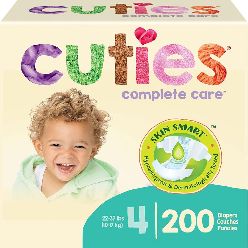 Cuties | Skin Smart, Absorbent & Hypoallergenic Diapers with Flexible & Secure Tabs | Bulk Case | Size 4 | 200 Count - Image 1
