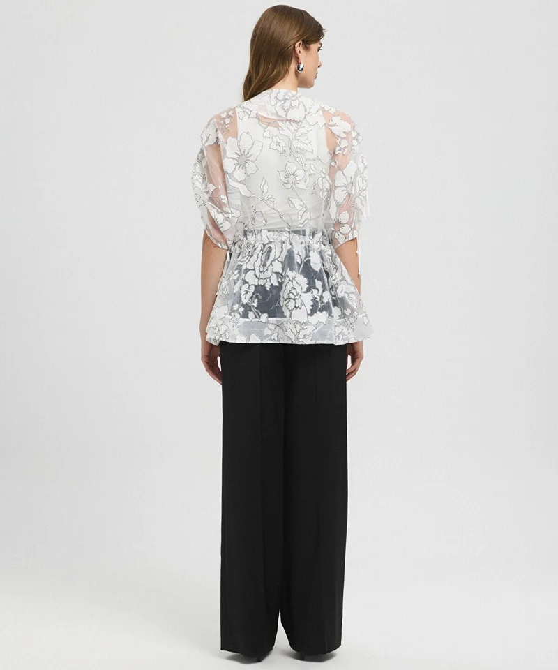 Ipekyol  Jacquard Blouse with Puff Sleeves for Women | Best Price UAE