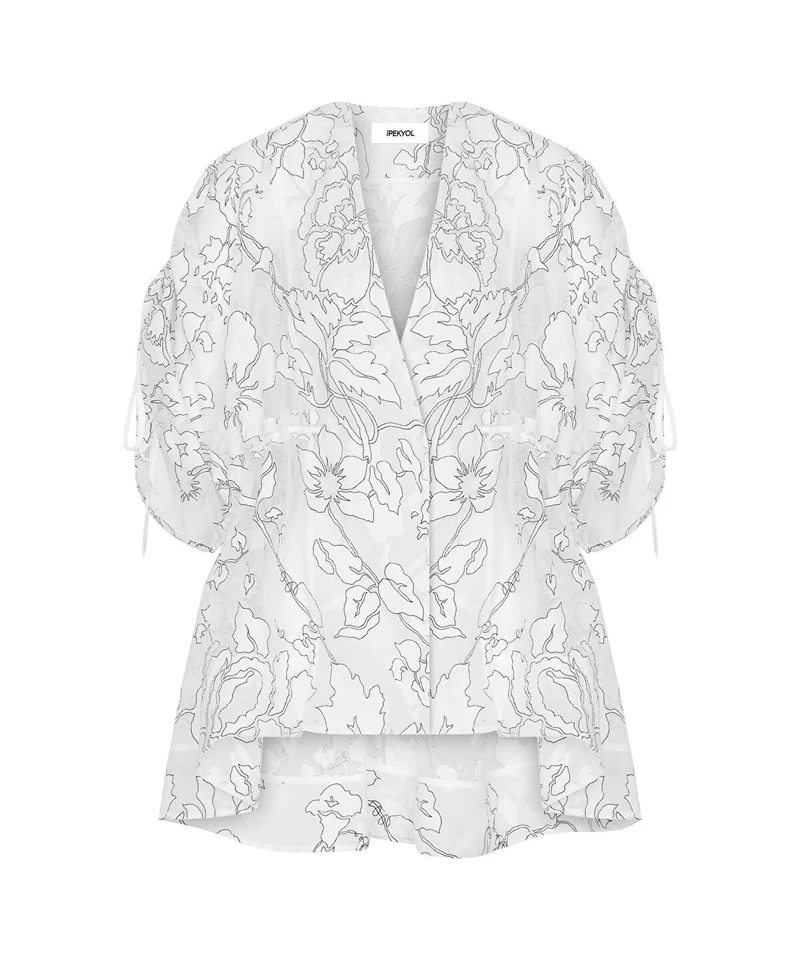 Ipekyol  Jacquard Blouse with Puff Sleeves for Women | Best Price UAE