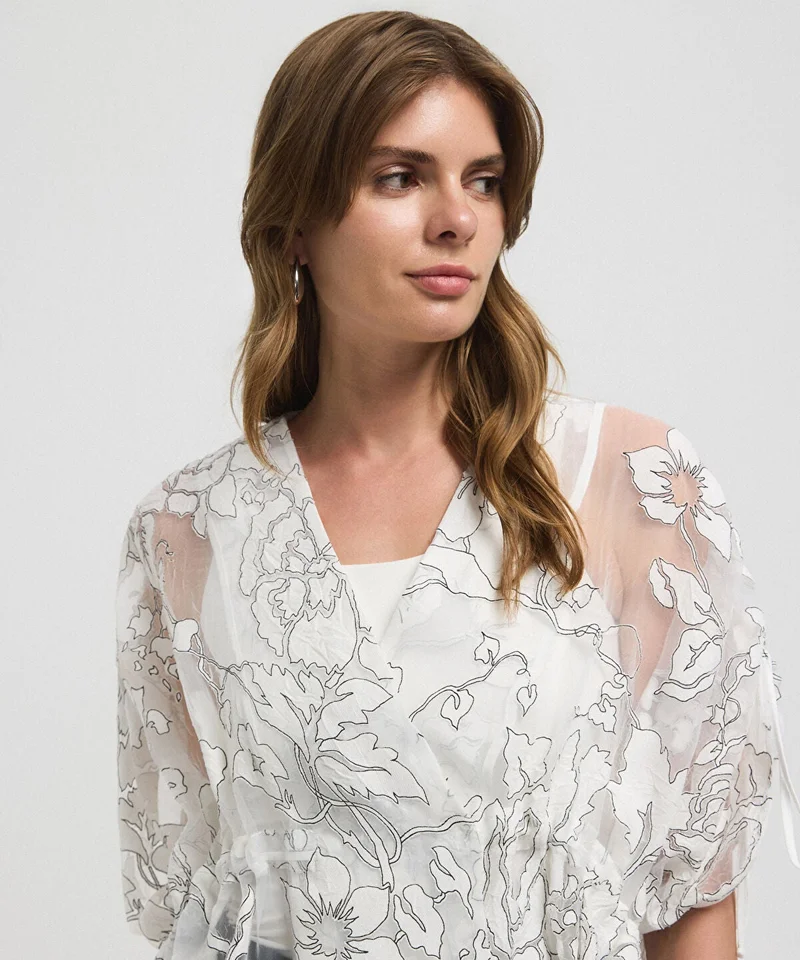 Ipekyol  Jacquard Blouse with Puff Sleeves for Women | Best Price UAE
