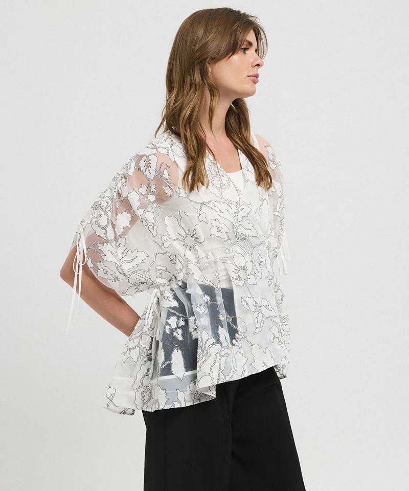 Ipekyol  Jacquard Blouse with Puff Sleeves for Women | Best Price UAE