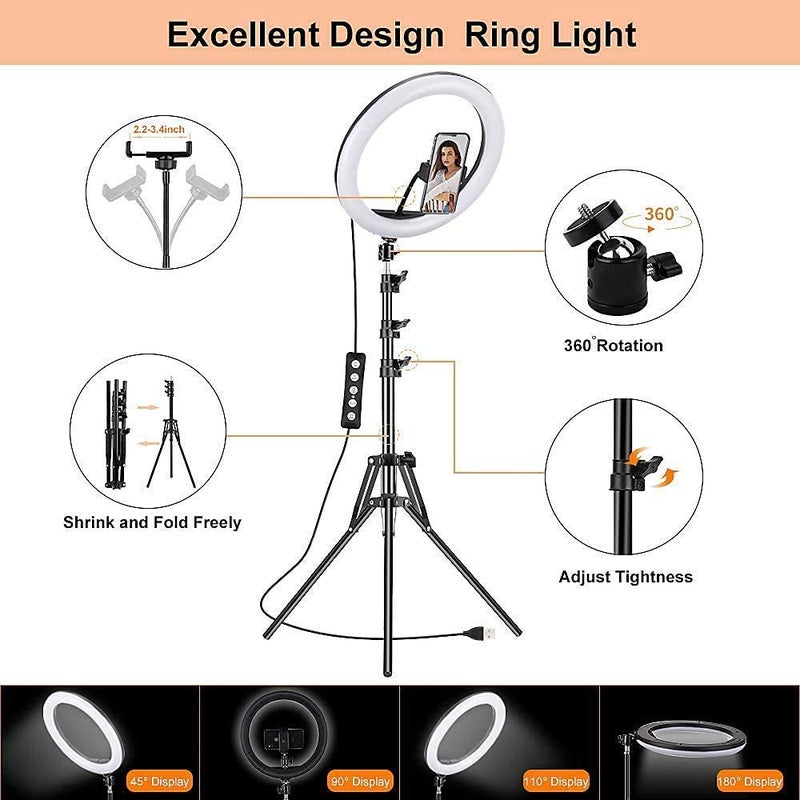 DDLC 12" LED Ring Light, Phone Holder,7 Feet Long Tripod Stand 5 Meter Long Collar mic Rotate, Mobile Holder 360 Degree, Parlor Saloon Video Shooting (12inch Combo) - Image 2