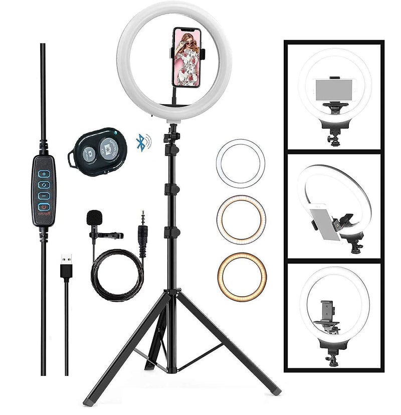 DDLC 12" LED Ring Light, Phone Holder,7 Feet Long Tripod Stand 5 Meter Long Collar mic Rotate, Mobile Holder 360 Degree, Parlor Saloon Video Shooting (12inch Combo) - Image 1