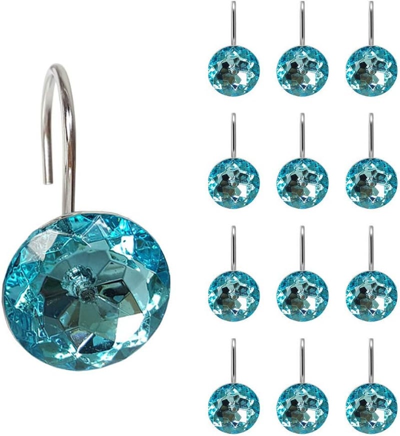 EleCharm 12 Pcs Bling Rhinestones Shower Curtain Hooks Bathroom Rolling Hooks - Image 1