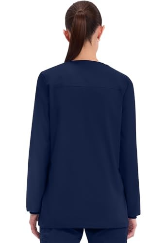 Cherokee Scrub for Women Snap Front Jacket with 3 Pockets, Fade Resistant, 2-Way Stretch, Soft & Durable Fabric - WW340, S, Navy - Image 4