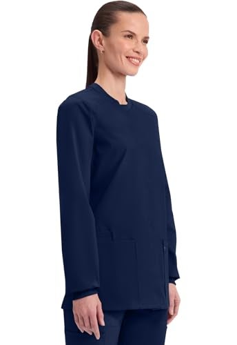 Cherokee Scrub for Women Snap Front Jacket with 3 Pockets, Fade Resistant, 2-Way Stretch, Soft & Durable Fabric - WW340, S, Navy - Image 5