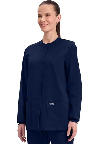 Cherokee Scrub for Women Snap Front Jacket with 3 Pockets, Fade Resistant, 2-Way Stretch, Soft & Durable Fabric - WW340, S, Navy - Image 3