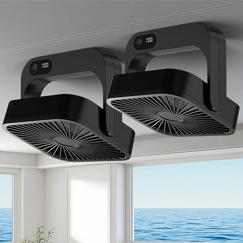 GIIKNEW 2Pack Magnetic Cruise Ship Approved Fan 5000mAh Battery Operated Portable Fan with 5 Speeds Magnetically Sticks on Cabin Ceilings and Walls Cruise Essentials 2026 Black - Image 1