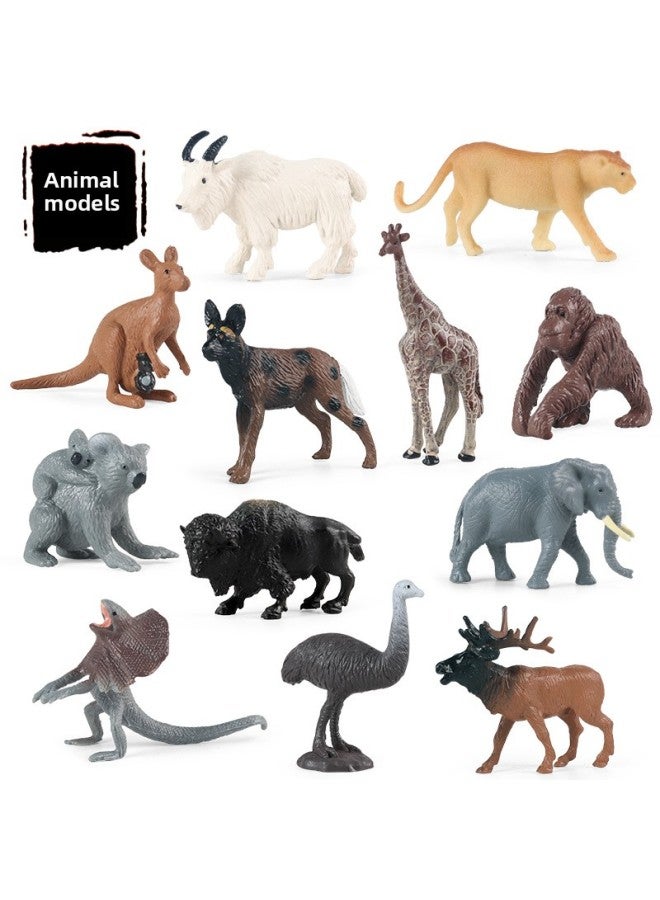 Children's Simulation Wild Grassland Animal Model Mini Lion Giraffe Elephant Orangutan Kangaroo Deer Lizard Toy-Color:DT Mini Grassland Animals (12 Models Suit) - Image 3