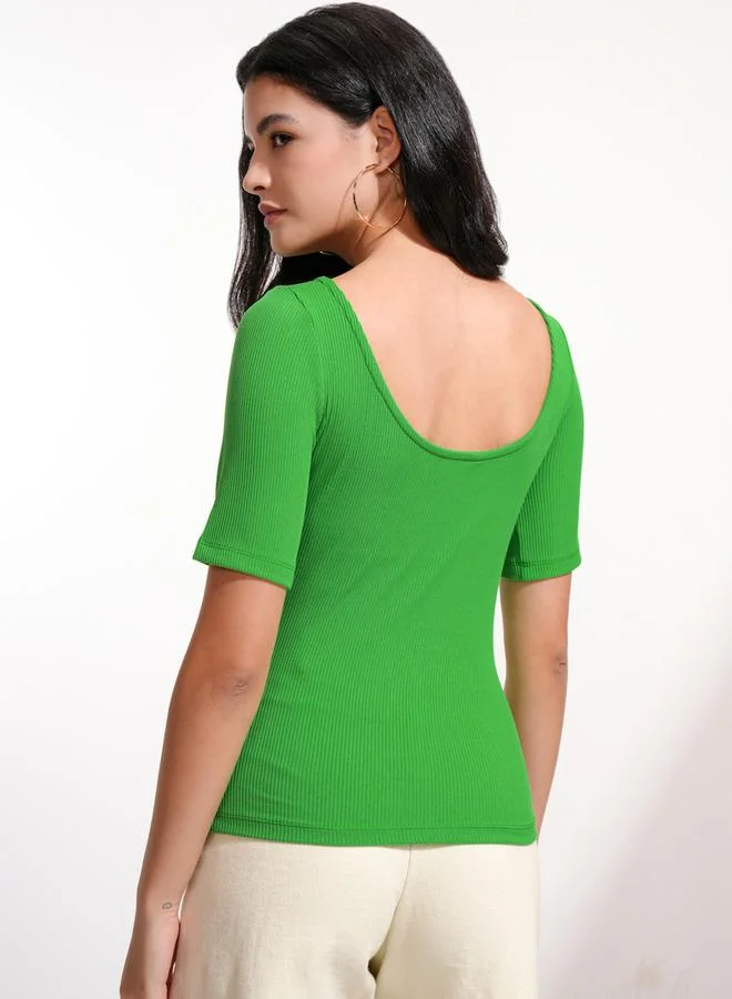 Tokyo Talkies Tokyo Talkies Solid Regular Fit Boat Neck Top
