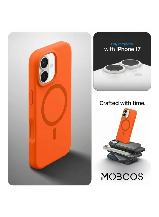 Mobcos Mobcos iPhone 17 Orange Elite Ring Premium Silicone Magnetic Wireless Charging Case for iPhone | Silky Soft Touch | Military-Grade Shockproof Protection | Strong Magnetic Compatibility | Luxury Slim Cover