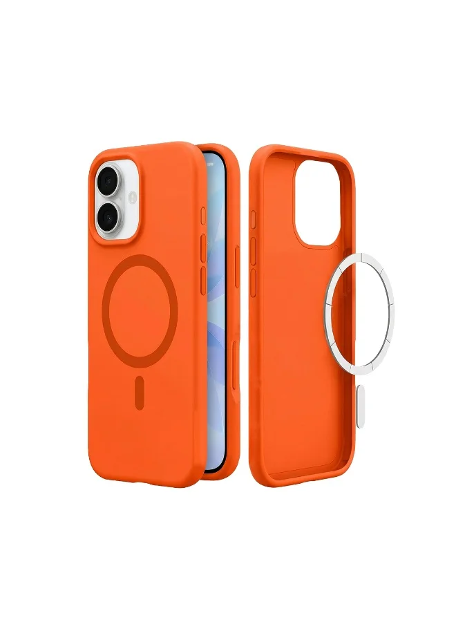 Mobcos Mobcos iPhone 17 Orange Elite Ring Premium Silicone Magnetic Wireless Charging Case for iPhone | Silky Soft Touch | Military-Grade Shockproof Protection | Strong Magnetic Compatibility | Luxury Slim Cover