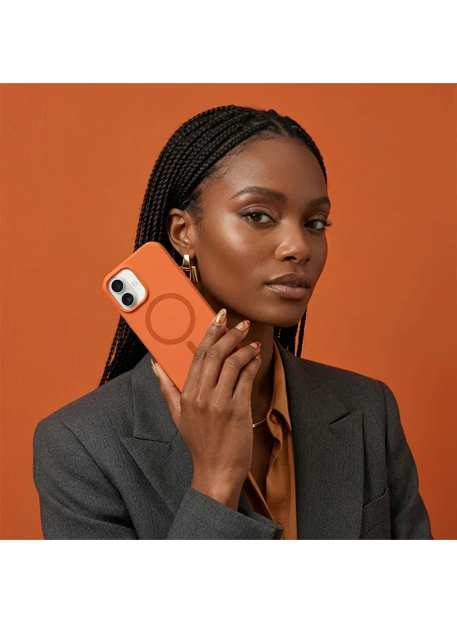 Mobcos Mobcos iPhone 17 Orange Elite Ring Mobcos iPhone 17 Orange Elite Ring Premium Silicone Magnetic Wireless Charging Case for iPhone | Silky Soft Touch | Military-Grade Shockproof Protection | Strong Magnetic Compatibility | Luxury Slim Cover  | Best Price UAE