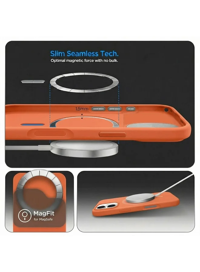 Mobcos Mobcos iPhone 17 Orange Elite Ring Mobcos iPhone 17 Orange Elite Ring Premium Silicone Magnetic Wireless Charging Case for iPhone | Silky Soft Touch | Military-Grade Shockproof Protection | Strong Magnetic Compatibility | Luxury Slim Cover  | Best Price UAE