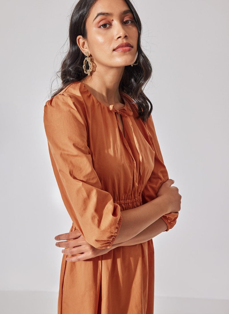 The Label Life Caramel Smocked Midi Dress - Image 3