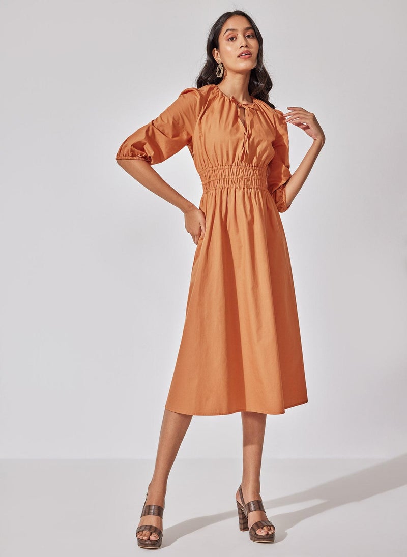 The Label Life Caramel Smocked Midi Dress - Image 2