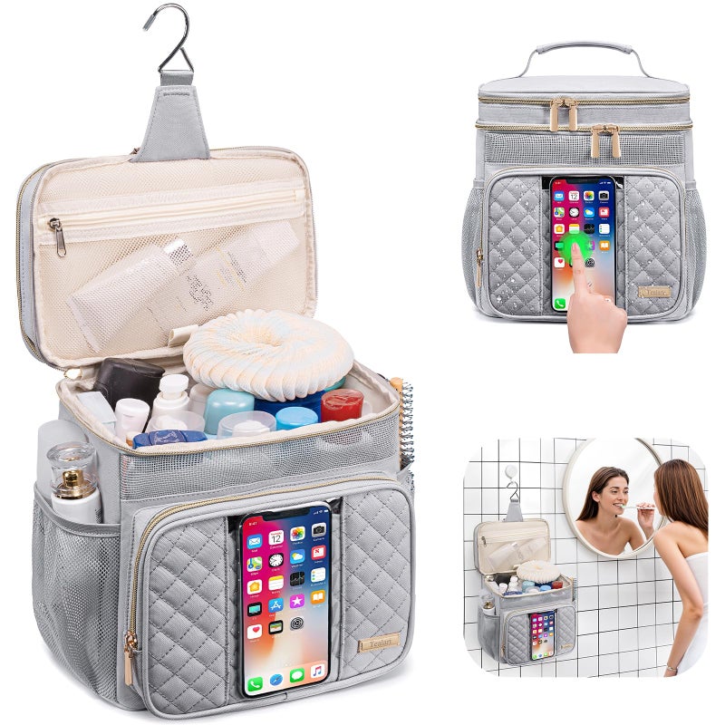 Tealari Large Toiletry Bag for Women Men,Bathroom Bag,Water Resistant Shower Bag,Makeup Bag,Portable Shower Caddy for College Dorm,Hanging Travel Toiletry Bag with Transparent Waterproof Phone Pocket - Image 2