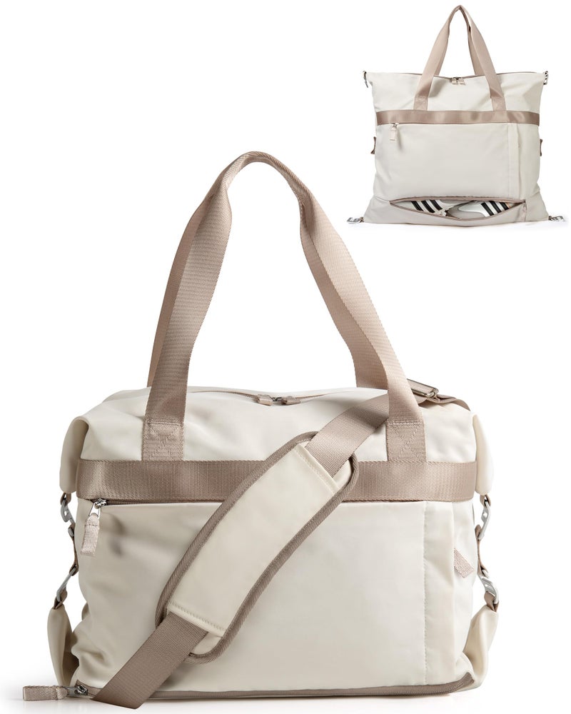 Smasrob Convertible Women Gym Bag with Shoe Compartment and Wet Pocket, Women Duffle Bag with Multiple Pockets and Crossbody Shoulder Strap for Travel and Gym, Beige - Image 1