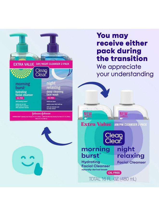 Clean & Clear 2Pack Day & Night Daily Face Cleansers Morning Burst Hydrating Facial Cleanser & Night Relaxing Deep Cleansing Face Wash Oilfree & Won'T Clog Pores 2 X 8 Fl. Oz - Image 2