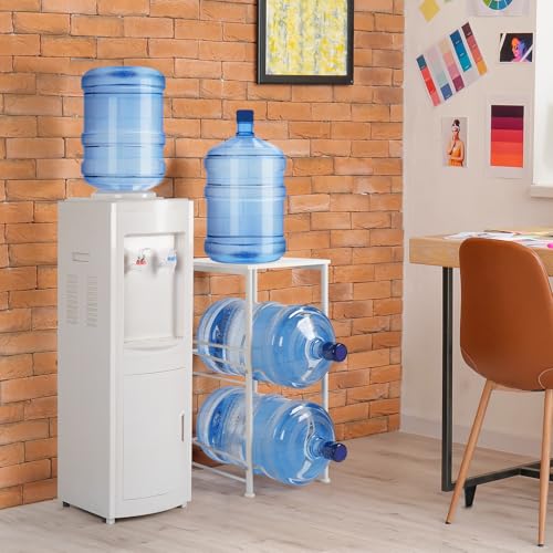 BTY Water Jug Holder Stand 2 Tier 5 Gallon Water Bottle Rack with Top Shelves 5 Gallon Water Bottle Holder Organizer Water Dispenser Stand for Kitchen, Home Office, Living Room, White - Image 4