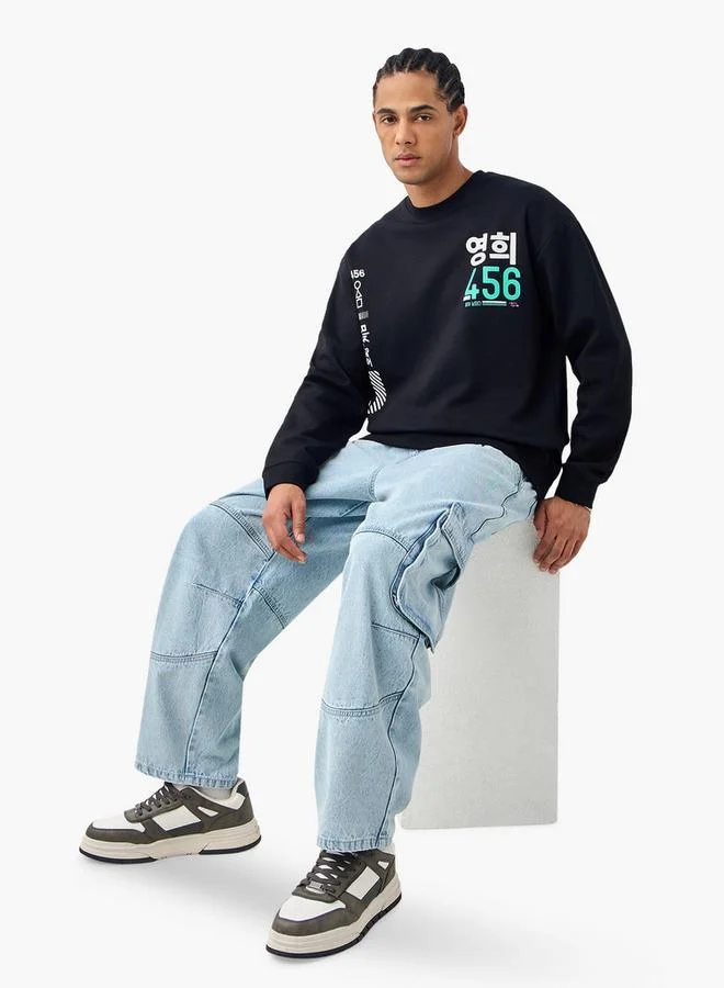 اس بي كاركترز سويت شيرت بطبعة لعبة الحبار بياقة دائرية وأكمام طويلة