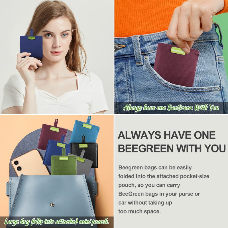 BeeGreen Reusable Grocery Bags 6 Pack Bulk Reusable Shopping Tote Bags with Handles Extra Large for 50LBS Heavy-Duty Foldable Machine Washable Reusable Snack Bags Travel Gifts Bag - Image 3