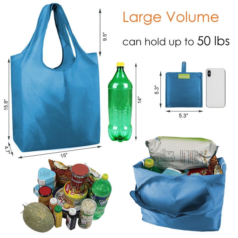 BeeGreen Reusable Grocery Bags 6 Pack Bulk Reusable Shopping Tote Bags with Handles Extra Large for 50LBS Heavy-Duty Foldable Machine Washable Reusable Snack Bags Travel Gifts Bag - Image 2