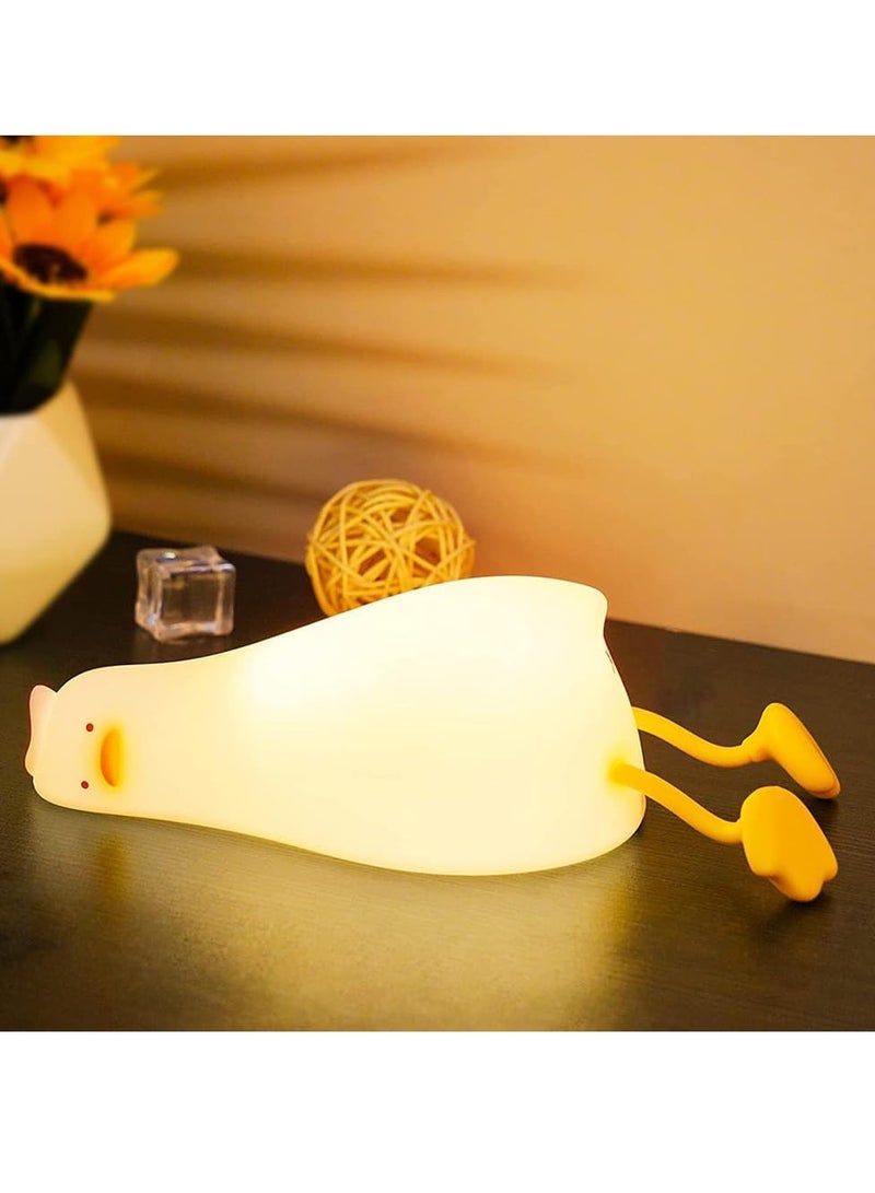 LED Lying Flat Duck Touch Light, Cute Duck Pat-Pat Night Light, Silicone Dimmable Timing Ambient Lamp, Rechargeable Warm Yellow Light, Decompression Toy Light Phone Stand 2in1 - Image 1