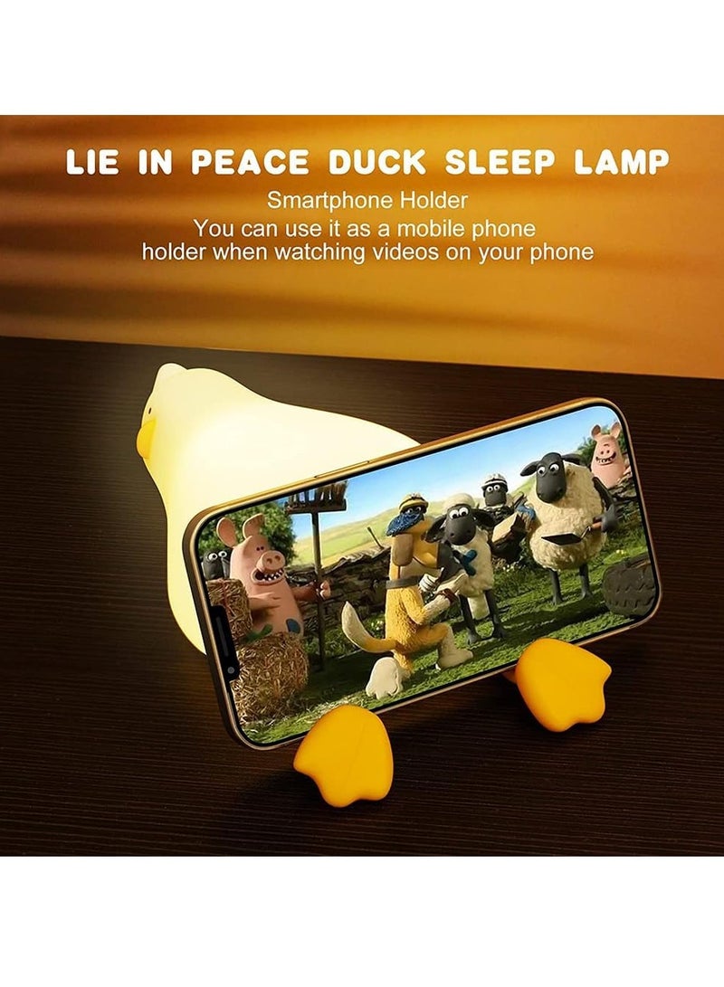 LED Lying Flat Duck Touch Light, Cute Duck Pat-Pat Night Light, Silicone Dimmable Timing Ambient Lamp, Rechargeable Warm Yellow Light, Decompression Toy Light Phone Stand 2in1 - Image 2
