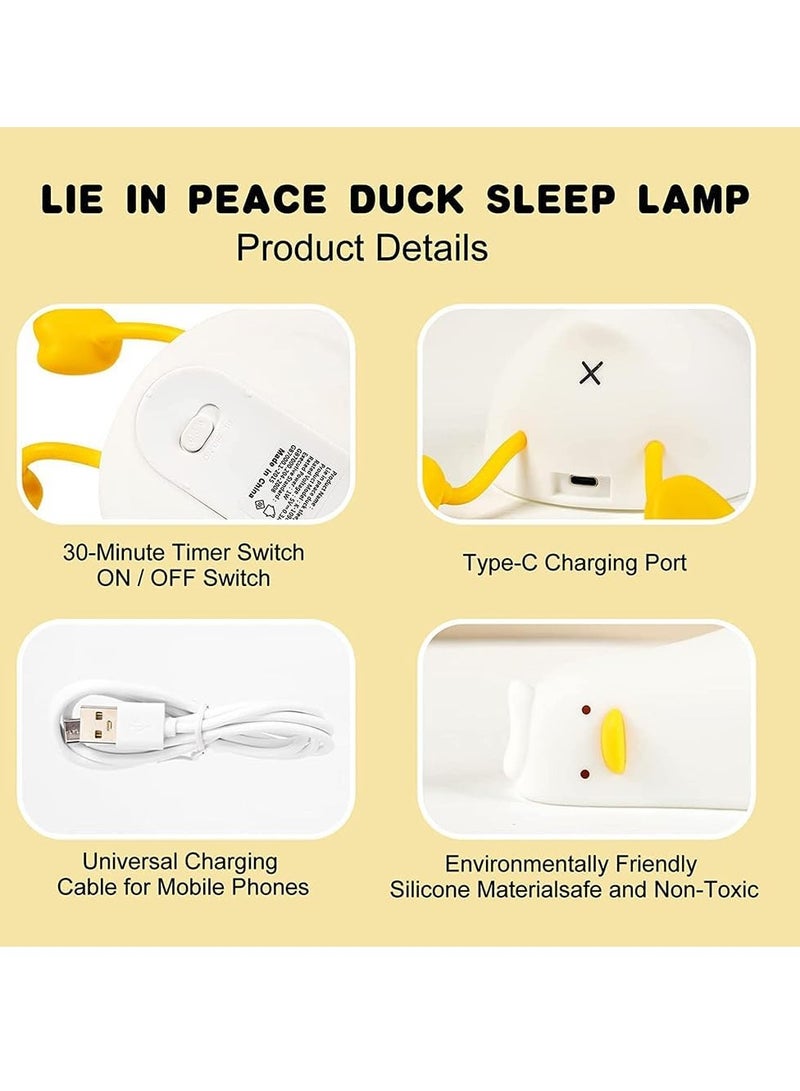 LED Lying Flat Duck Touch Light, Cute Duck Pat-Pat Night Light, Silicone Dimmable Timing Ambient Lamp, Rechargeable Warm Yellow Light, Decompression Toy Light Phone Stand 2in1 - Image 3